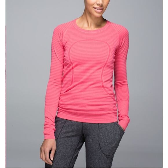 Lululemon Run: Swiftly Tech Long Sleeve Crew Stripe Pink Sweatshirt Top Size 6 - Picture 1 of 12